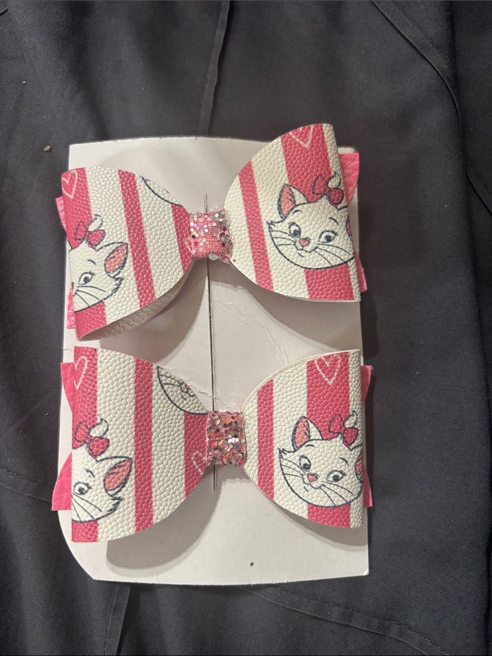 Pink Striped Cat Bow Hair Clips for Kids - Set of 2